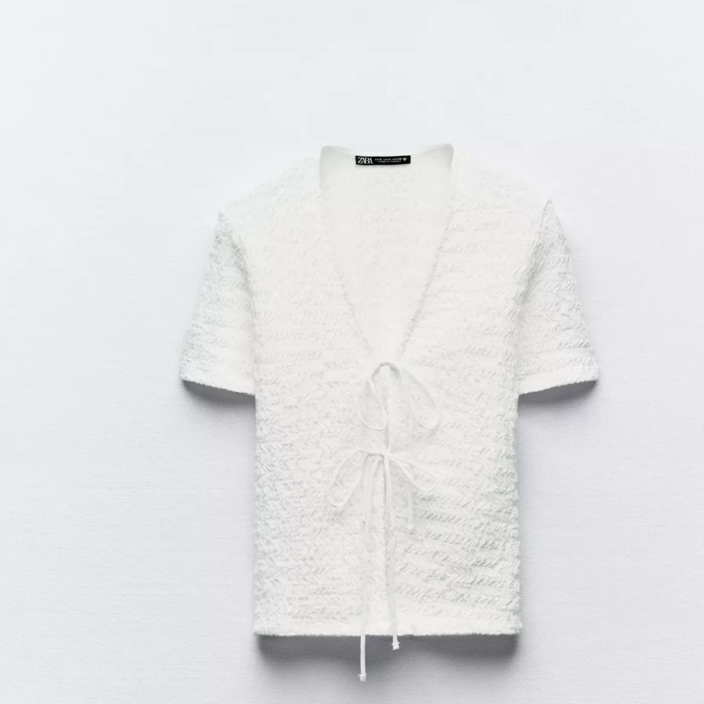 Tie front textured top
